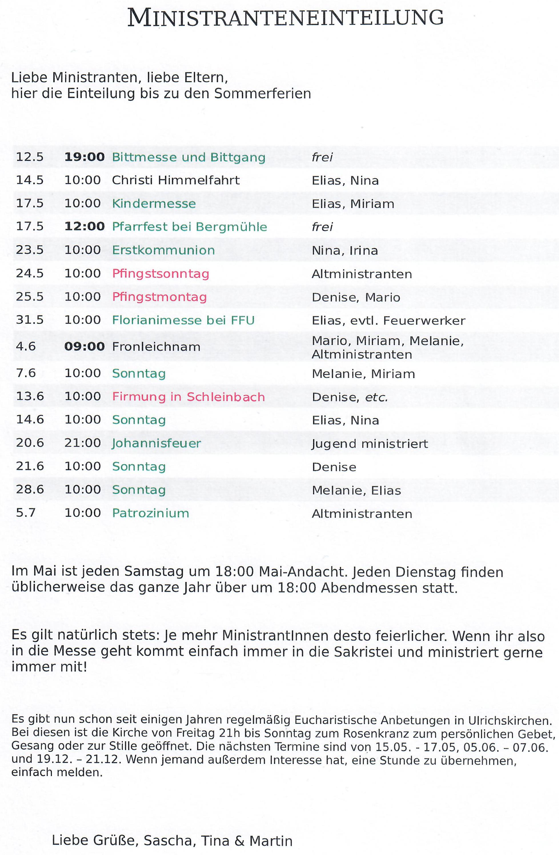Ministranteneinteilung