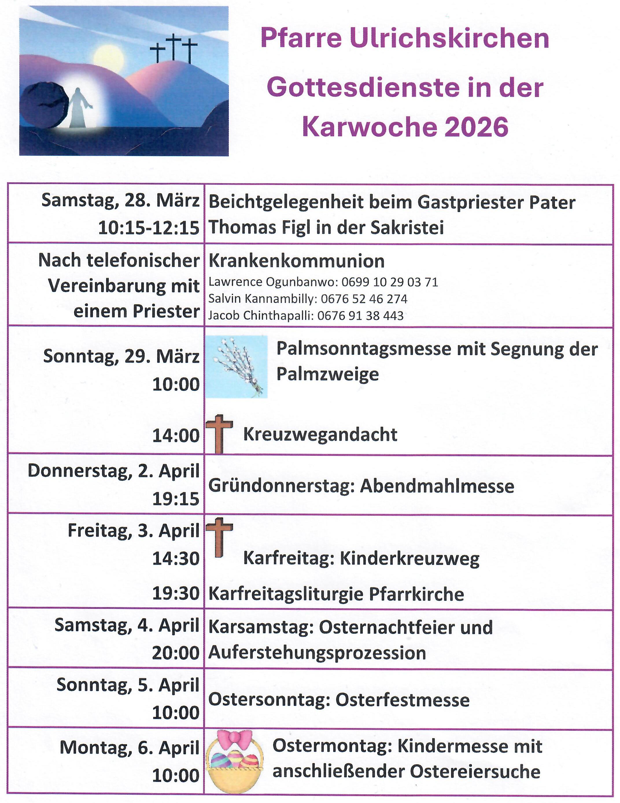 Termine Karwoche Termine Karwoche